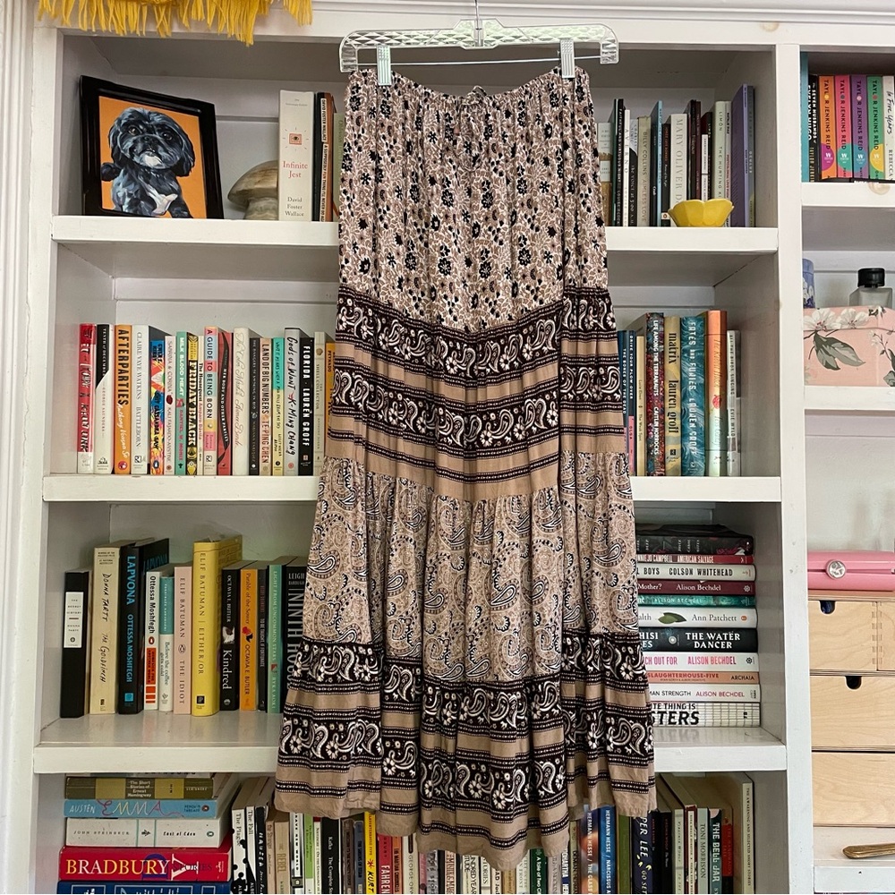 Vintage 90s Floral and Paisley Print Women's Maxi Skirt in Earthy Brown